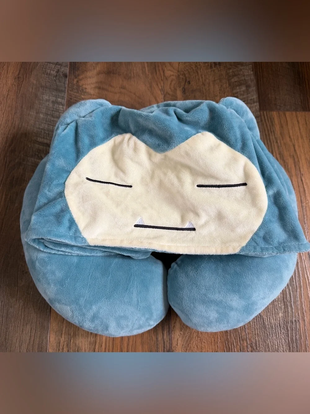 Snorlax Pokemon travel pillow with hood